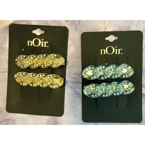 Noir Nordstrom 4 pieces Rhinestones Chain-link Hair Clips Gold And Blue Tone New - Picture 1 of 5